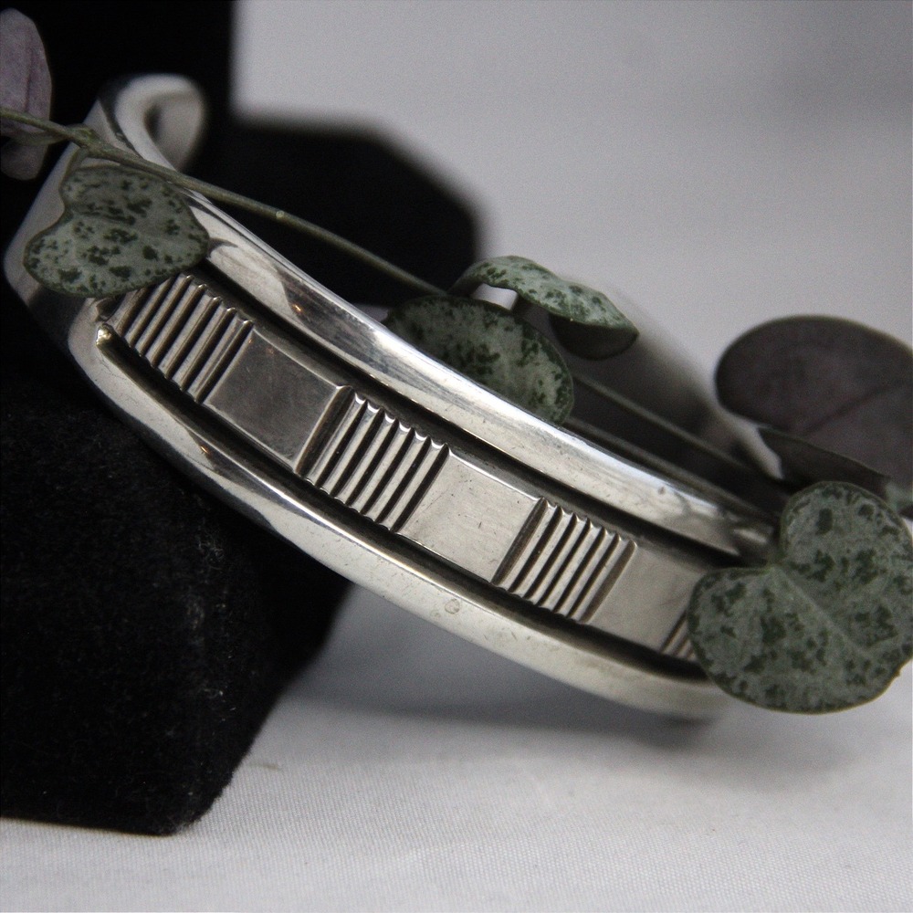 Bruce Morgan Navajo Sterling Silver Stamped Cuff Bracelet Southwestern Jewelry